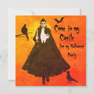 Halloween Dracula's Castle  Cloak Candlestick Glow Invitation