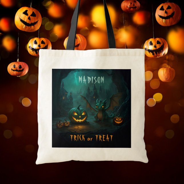 Halloween Dragon with Scary Pumpkins Name Budget Tote Bag (Creator Uploaded)