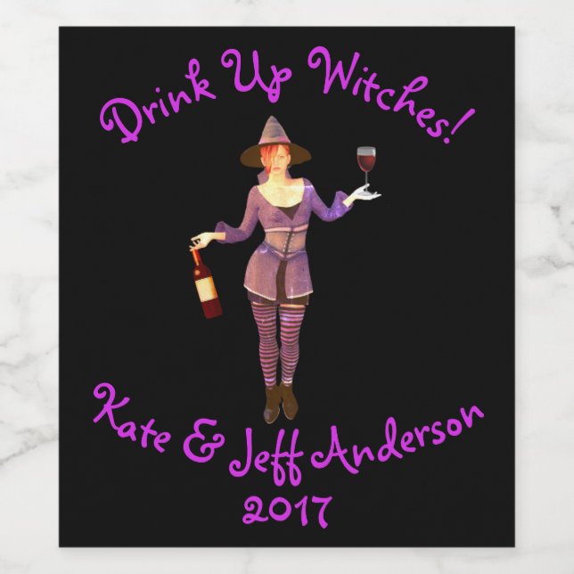 Halloween Drink Up Witches Name Date Wine Label (Single Label)