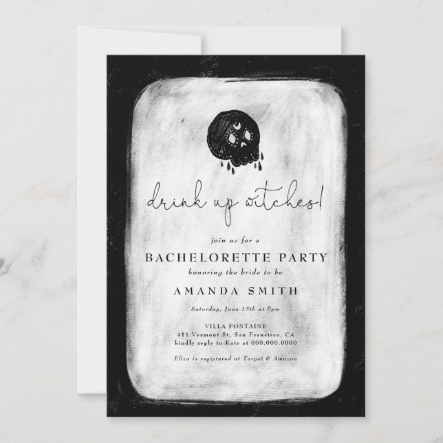 Halloween Drink Up Witches Skull Bachelorette Invitation (Front)