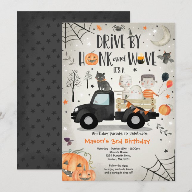 Halloween Drive By Birthday Party Parade Invitation (Front/Back)