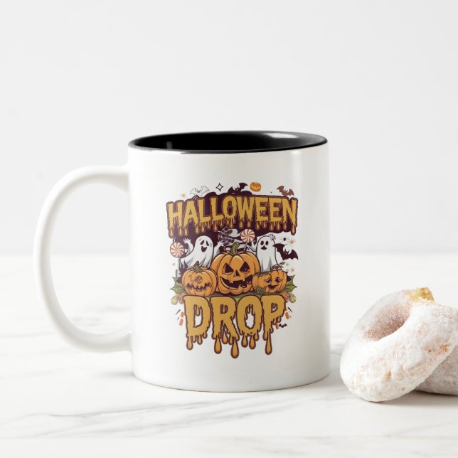 Halloween Drop Two-Tone Coffee Mug (With Donut)