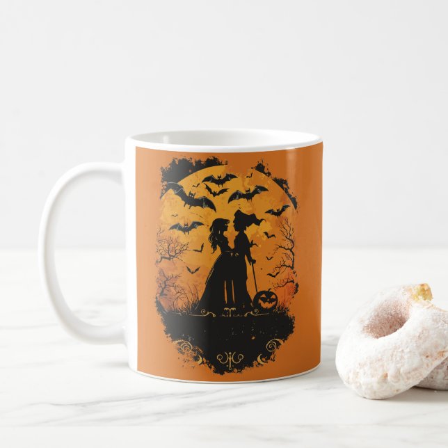 Halloween duo in moonlight coffee mug (With Donut)