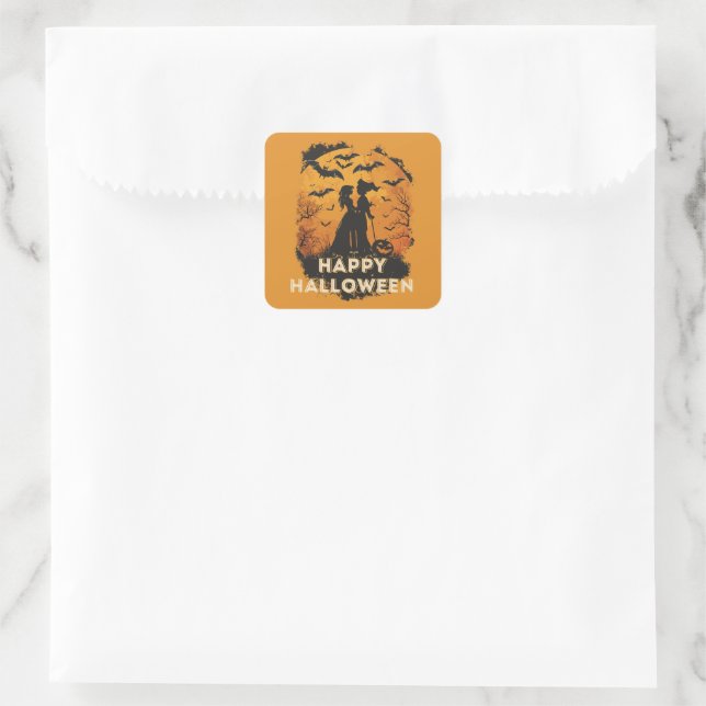 Halloween duo in moonlight square sticker (Bag)