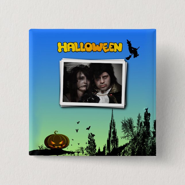 Halloween Dusk with Witch Add Photo Frame 15 Cm Square Badge (Front)