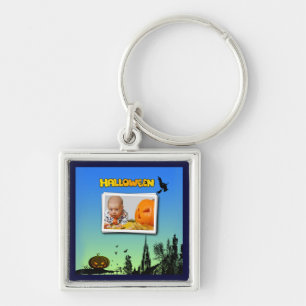 Halloween Dusk with Witch Add Photo Frame Key Ring