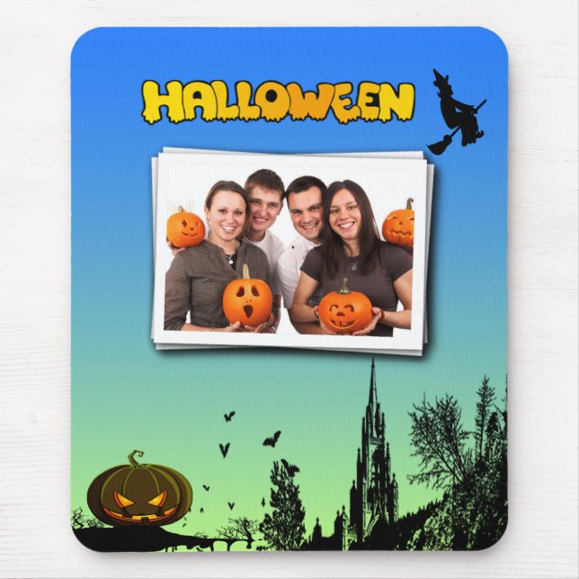 Halloween Dusk with Witch Add Photo Frame Mouse Mat (Front)