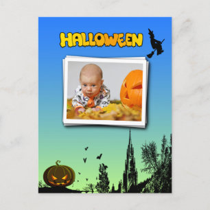 Halloween Dusk with Witch Add Photo Frame Postcard