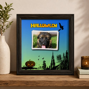 Halloween Dusk with Witch Add Photo Frame Tile