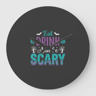 Halloween Eat Drink And Be Scary Design Large Clock