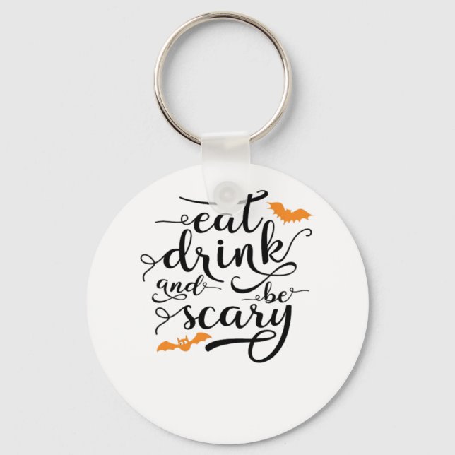 Halloween Eat Drink And Be Scary Retro Classic Key Ring (Front)
