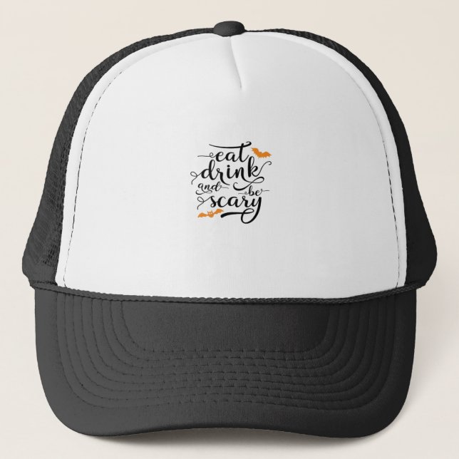 Halloween Eat Drink And Be Scary Retro Classic Trucker Hat (Front)