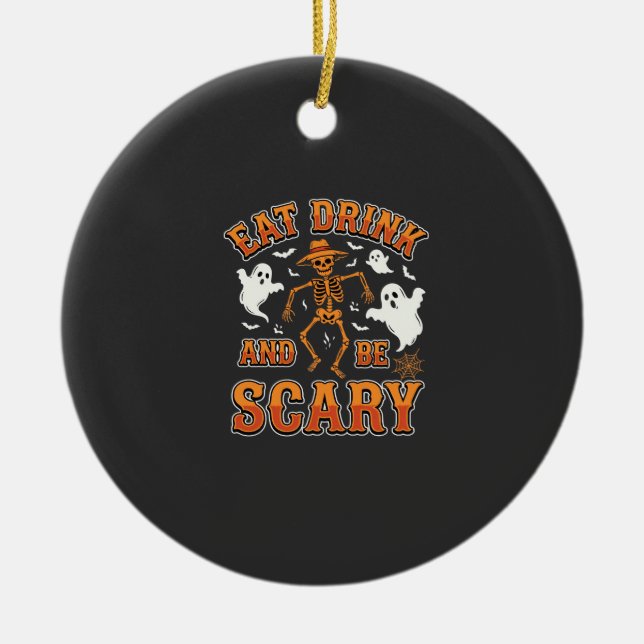 Halloween Eat Drink Be Scary Ghost Design_1 Ceramic Tree Decoration (Front)