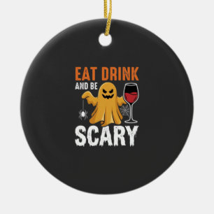 Halloween Eat Drink Be Scary Ghost Design_1 Ceramic Tree Decoration