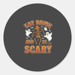 Halloween Eat Drink Be Scary Ghost Design_1 Classic Round Sticker