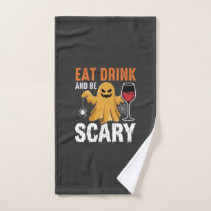 Halloween Eat Drink Be Scary Ghost Design_1 Hand Towel