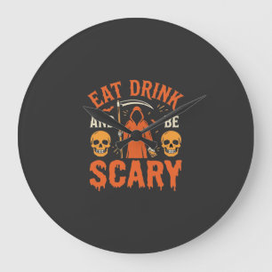 Halloween Eat Drink Be Scary Reaper Design_1 Large Clock
