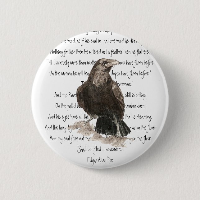 Halloween, Edgar Allen Poe, Raven, Nevermore 6 Cm Round Badge (Front)