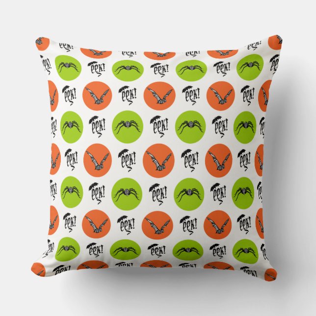 Halloween Eek Bats and Spiders Pattern Cushion (Front)