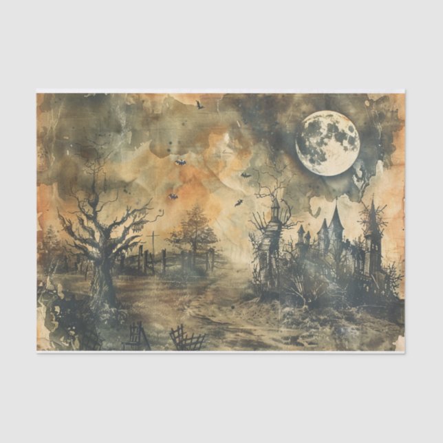 Halloween Eerie Forest Full Moon Haunted Mansion  Tissue Paper (Front)