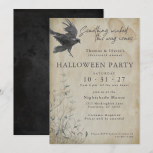 Halloween   Eerie Gothic Watercolor Raven Invitation