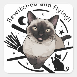 Halloween Elegance: The Flying Siamese cat Square Sticker