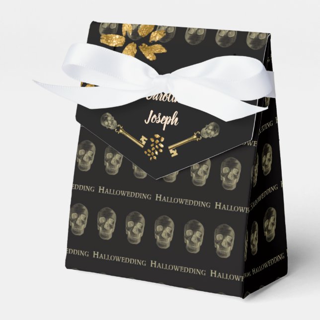 Halloween Elegant Black & Gold Skull Keys   Favour Box (Front Side)