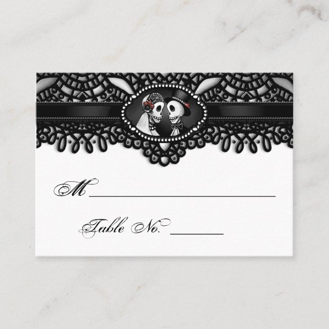 Halloween Elegant Black White Skeleton Place Cards (Front)