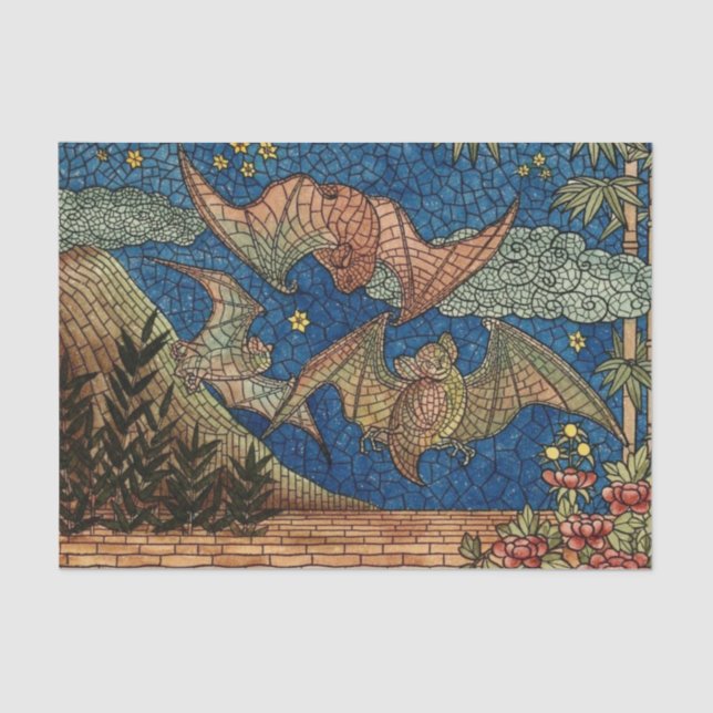 Halloween Elegant Blue Gold Mosaic Bat Beautiful Tissue Paper (Front)