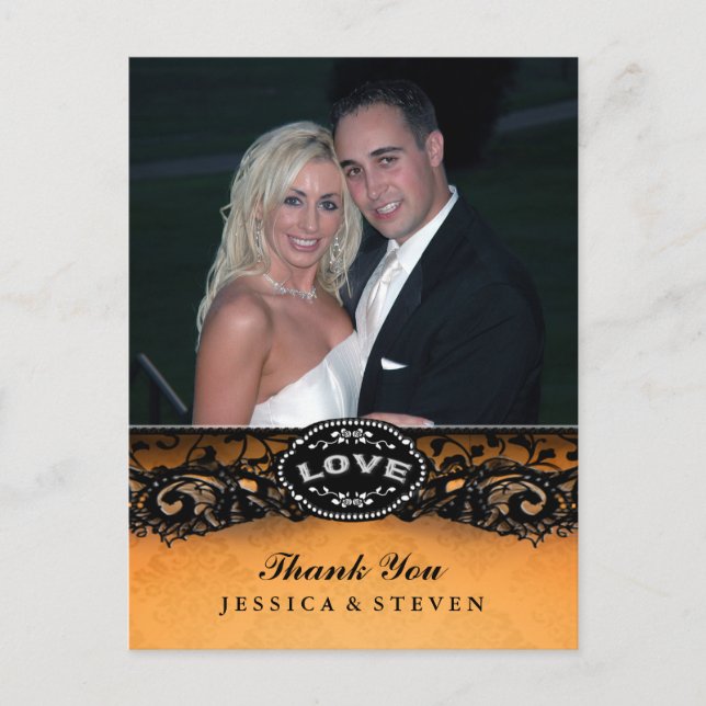 Halloween Elegant Lace LOVE Photo Thank You Card (Front)