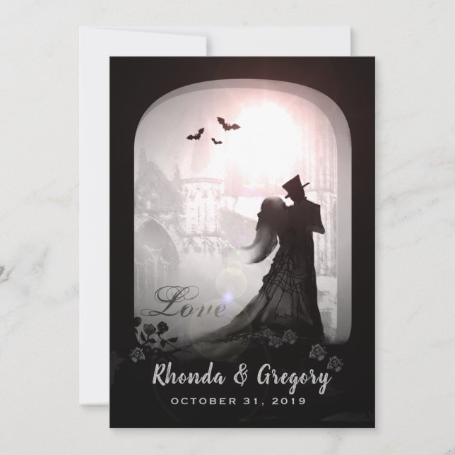 Halloween Elegant Love Silhouette Together With Invitation (Front)