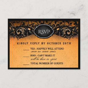 Halloween Elegant Orange Black 3.5x5 Wedding RSVP Card
