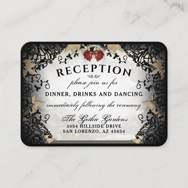 Halloween Elegant Rose Reception Cards 3.5 x 2.5 (Front)