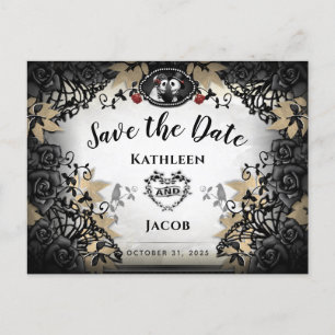 Halloween Elegant Skeletons Save the Date PostCard