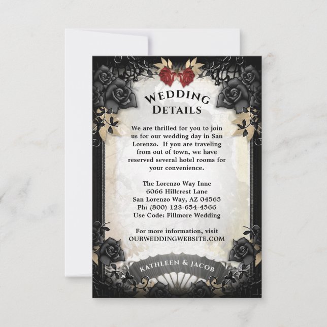 Halloween Elegante Rose Wedding Details Card (Front)