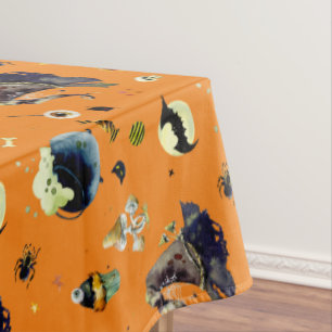 Halloween Elements  on Orange  Tablecloth