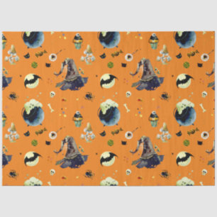 Halloween Elements  on Orange  Tissue Paper