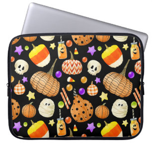 Halloween elements: pumpkins, skull, mummy pattern laptop sleeve