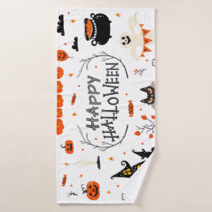 Halloween Elements Vintage Set Design Bath Towel