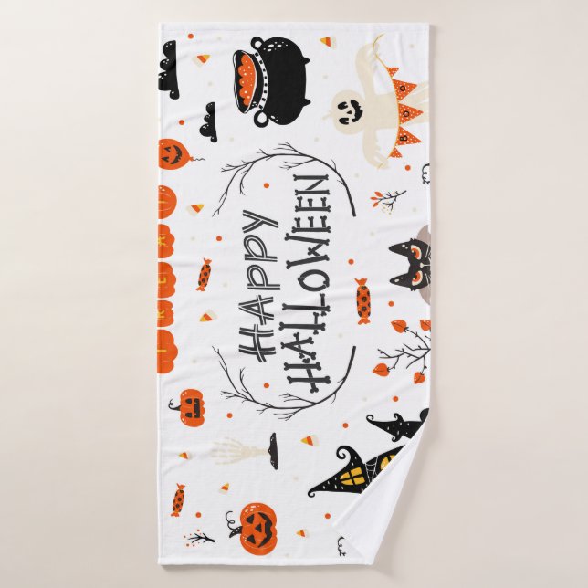 Halloween Elements Vintage Set Design Bath Towel (Bath Towel)