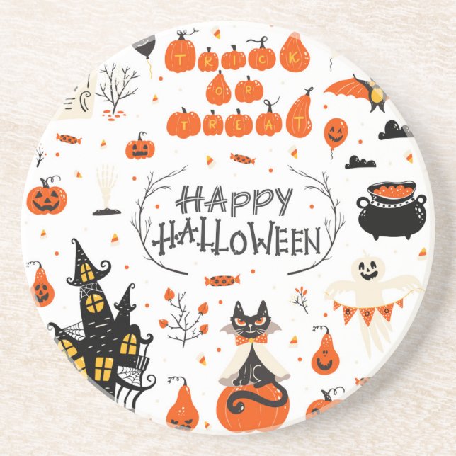 Halloween Elements Vintage Set Design Coaster (Front)
