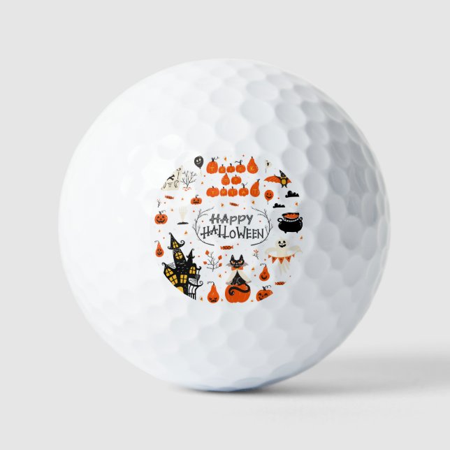 Halloween Elements Vintage Set Design Golf Balls (Front)