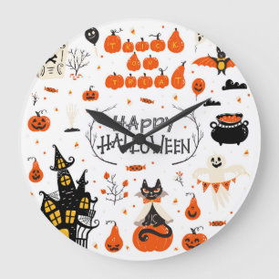 Halloween Elements Vintage Set Design Large Clock