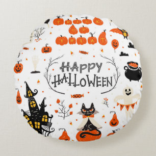 Halloween Elements Vintage Set Design Round Cushion