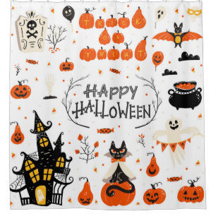 Halloween Elements Vintage Set Design Shower Curtain