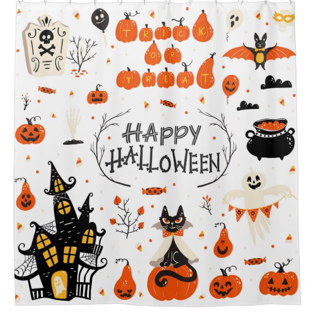 Halloween Elements Vintage Set Design Shower Curtain (Front)