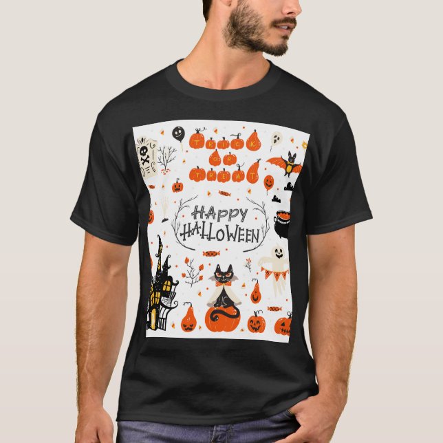 Halloween Elements Vintage Set Design T-Shirt (Front)