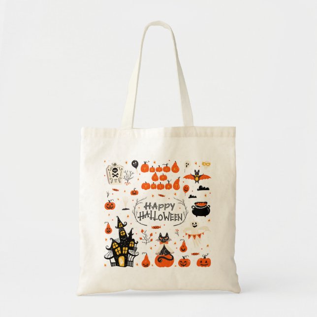 Halloween Elements Vintage Set Design Tote Bag (Front)