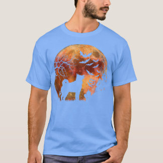 Halloween Elkhound, Graves, Watercolor Moon & Haun T-Shirt