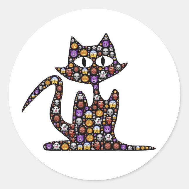 Halloween Emoji Black Cat Classic Round Sticker (Front)